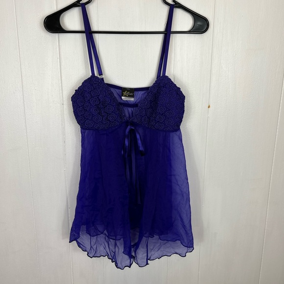 Frederick’s Of Hollywood Purple Sheer Babydoll Cami Sz M - Picture 3 of 10